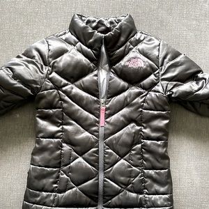 The North Face black and grey and pink girls winter down coat